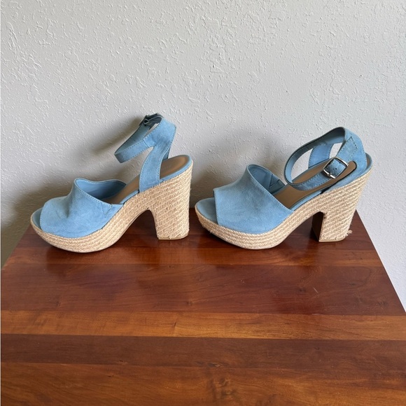 Sun + Stone Light Blue SS Fey Espadrille Strappy Chunky Heel Womens 9.5 Coquette - Picture 5 of 8